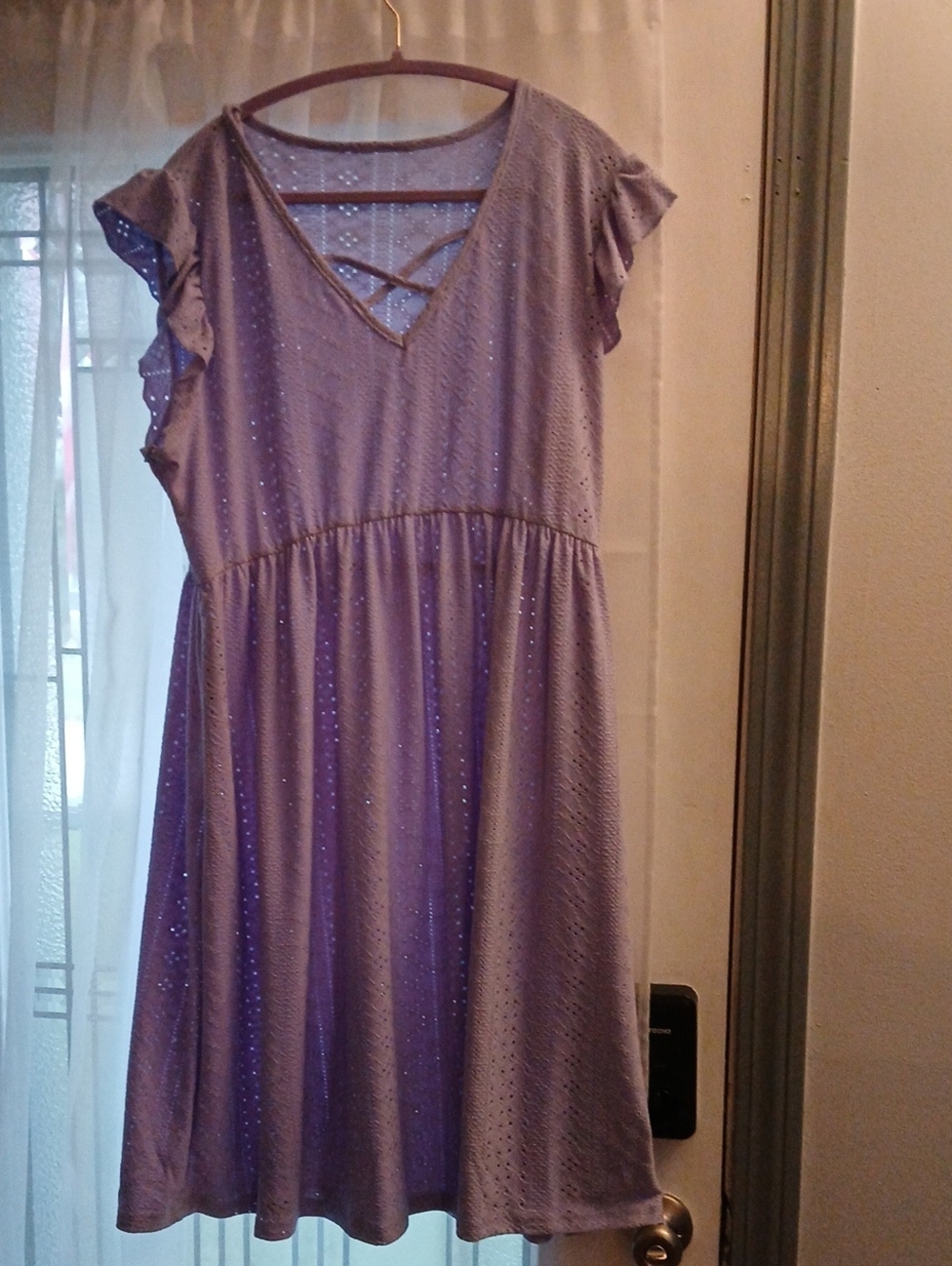 Womens' Lavender Crisscross V-Neck Flutter Sleeve Dress